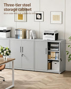 Steel Storage Cabinet 3-Tier Lockable with Adjustable Shelves