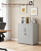 Steel Storage Cabinet 3-Tier Lockable with Adjustable Shelves