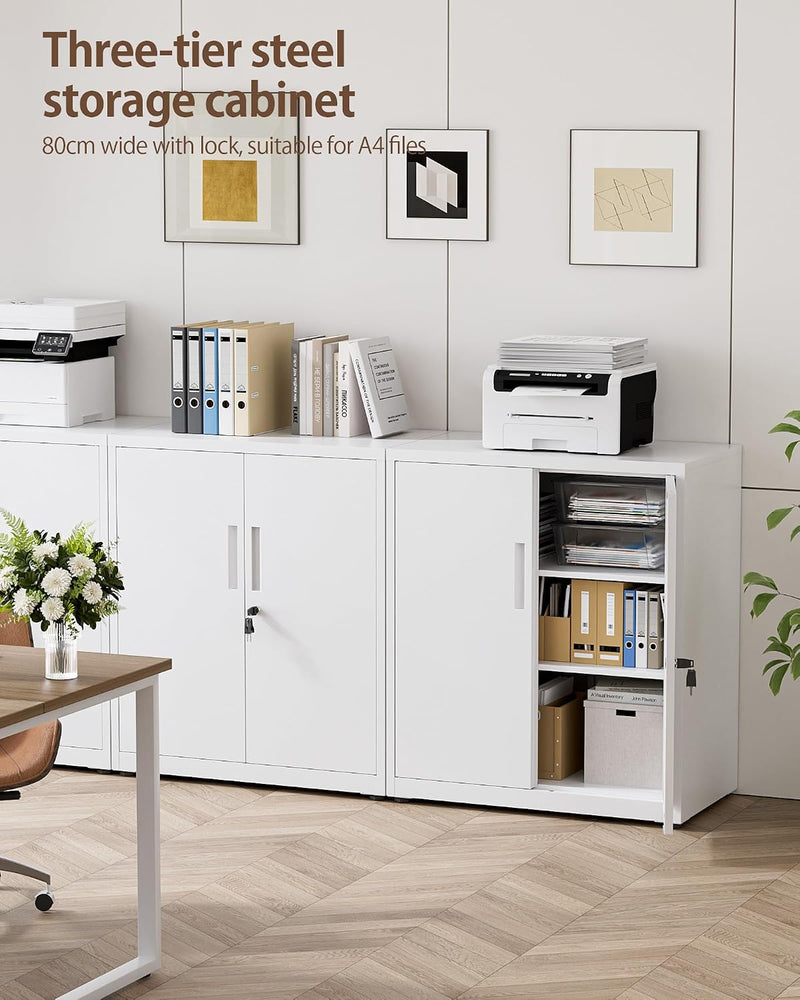 Steel Storage Cabinet 3-Tier Lockable with Adjustable Shelves