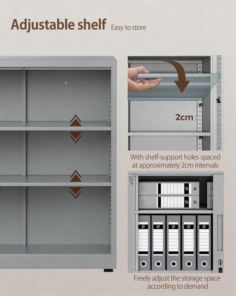 Steel Storage Cabinet 3-Tier Lockable with Adjustable Shelves