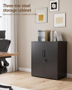 Steel Storage Cabinet 3-Tier Lockable with Adjustable Shelves