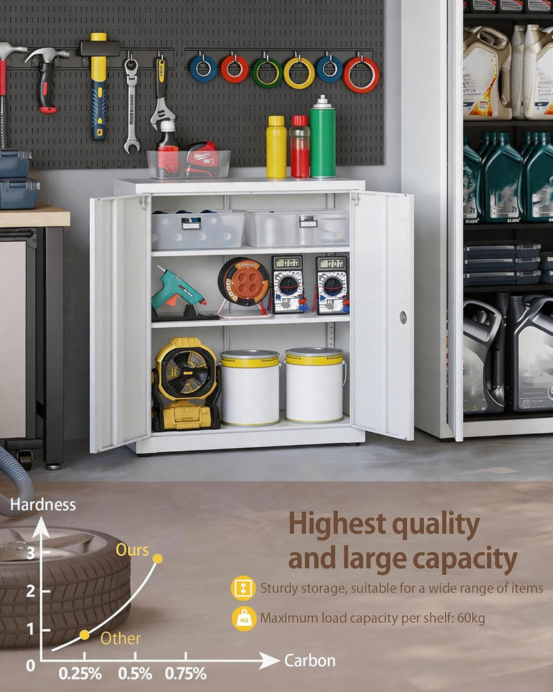Steel Storage Cabinet 3-Tier Lockable with Adjustable Shelves