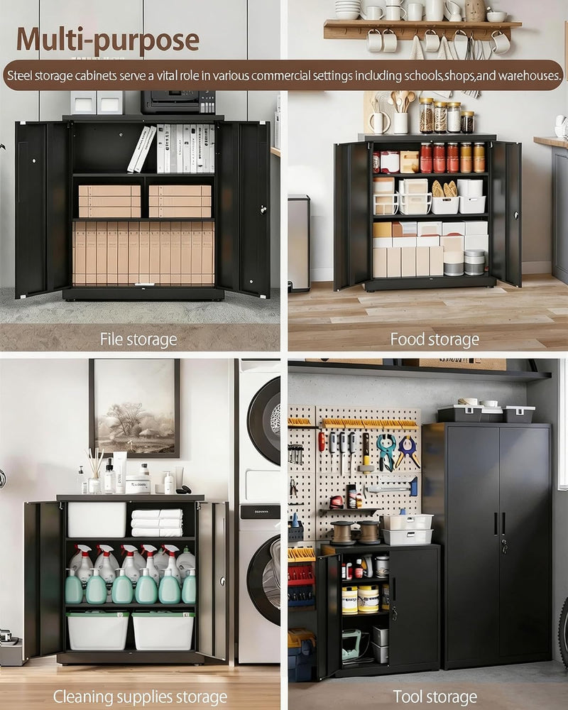 Steel Storage Cabinet 3-Tier Lockable with Adjustable Shelves