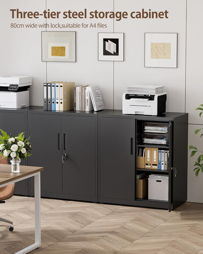 Steel Storage Cabinet 3-Tier Lockable with Adjustable Shelves