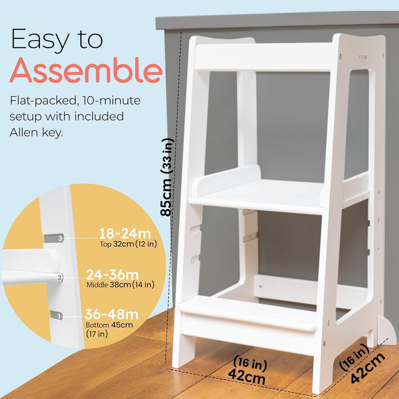 Toddler Tower 3-Level Adjustable Wooden Step Stool Standing