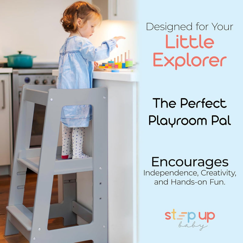 Toddler Tower 3-Level Adjustable Wooden Step Stool Standing