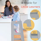 Toddler Tower 3-Level Adjustable Wooden Step Stool Standing