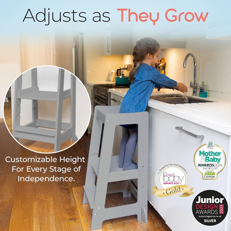Toddler Tower 3-Level Adjustable Wooden Step Stool Standing