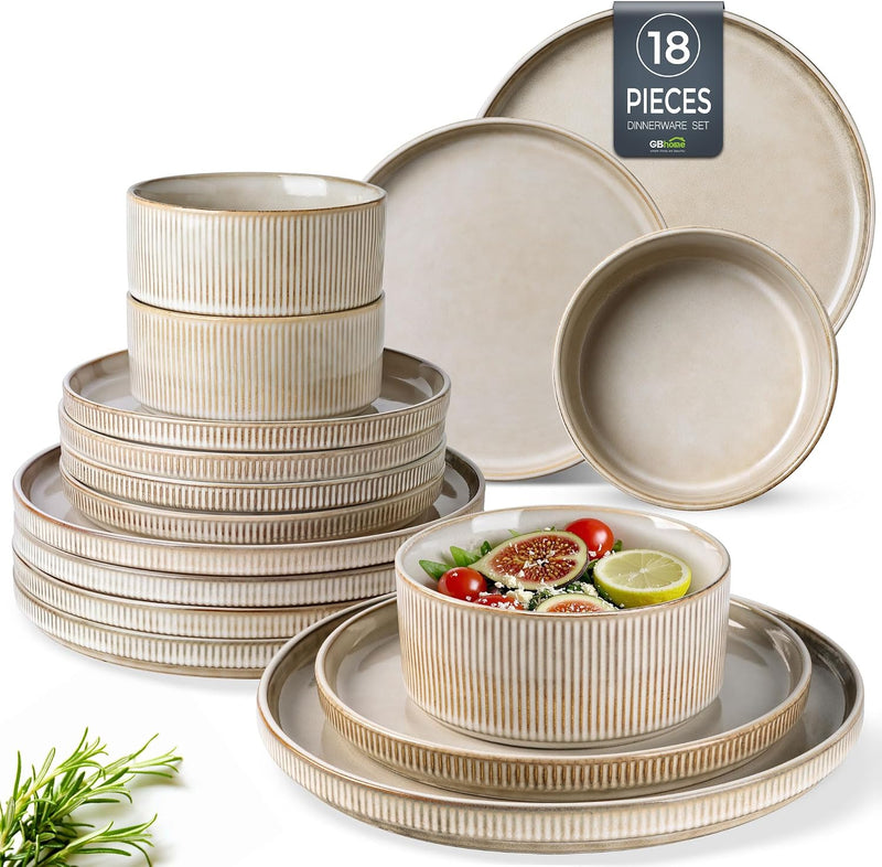 Stoneware Dinner Sets for 6 People 18 Pieces