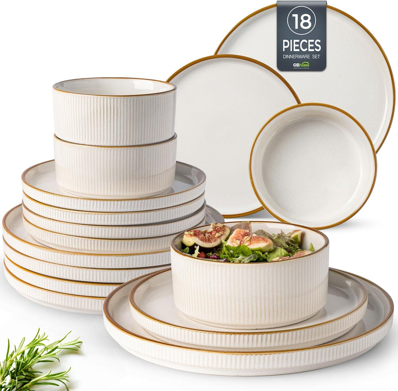 Stoneware Dinner Sets for 6 People 18 Pieces
