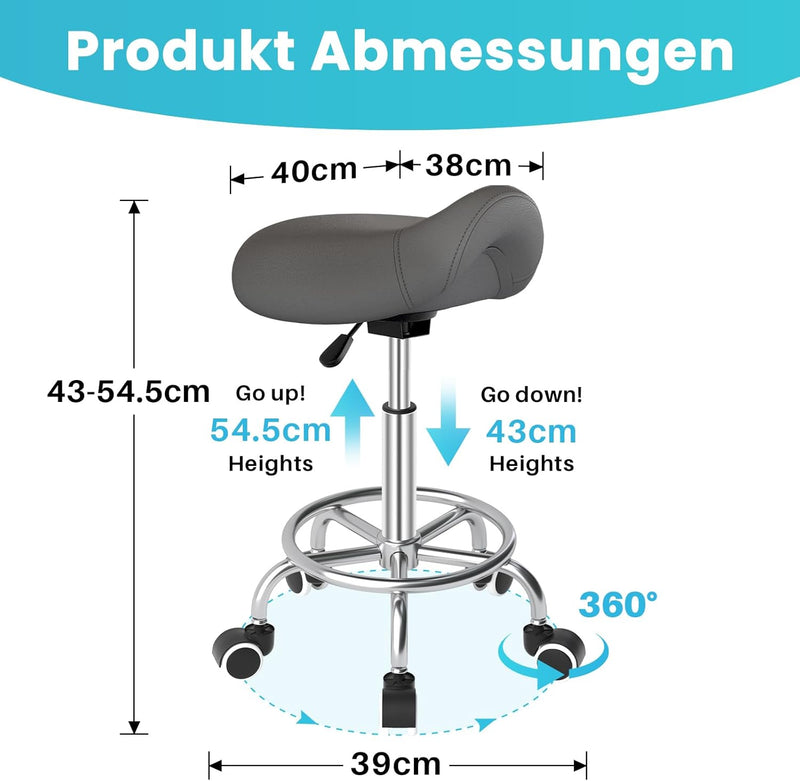 Stool Ergonomic Comfortable Rolling Chair with Wide Thick Seat