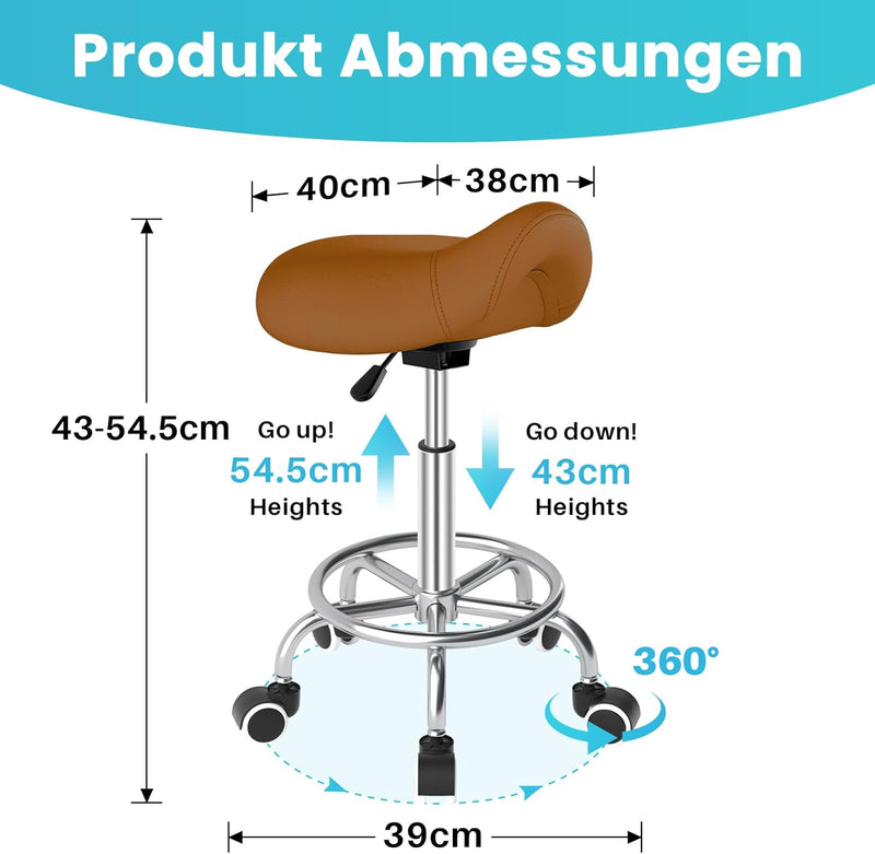 Stool Ergonomic Comfortable Rolling Chair with Wide Thick Seat