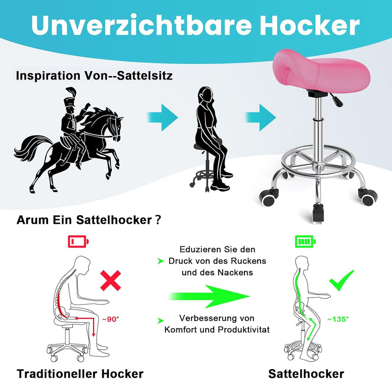 Stool Ergonomic Comfortable Rolling Chair with Wide Thick Seat