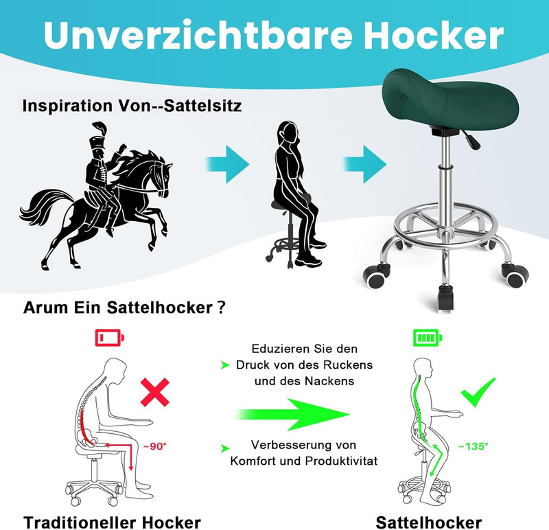 Stool Ergonomic Comfortable Rolling Chair with Wide Thick