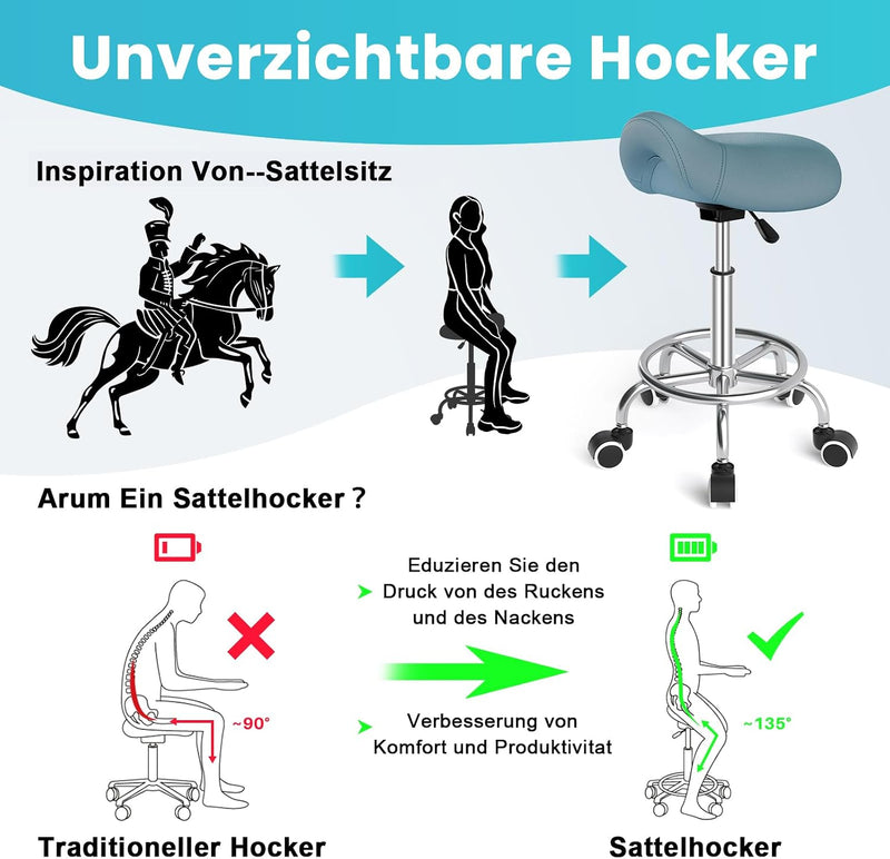 Stool Ergonomic Comfortable Rolling Chair with Wide Thick