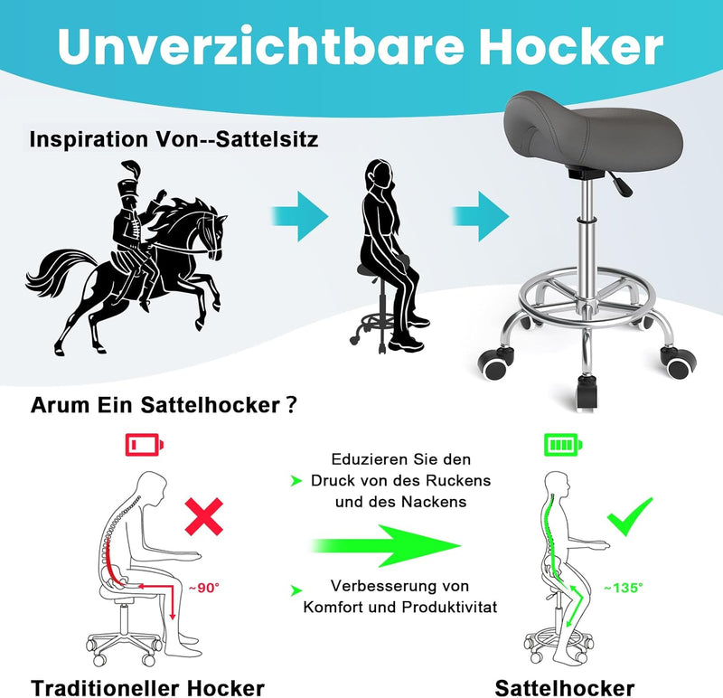 Stool Ergonomic Comfortable Rolling Chair with Wide Thick Seat