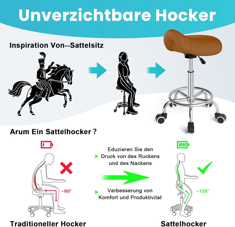 Stool Ergonomic Comfortable Rolling Chair with Wide Thick Seat