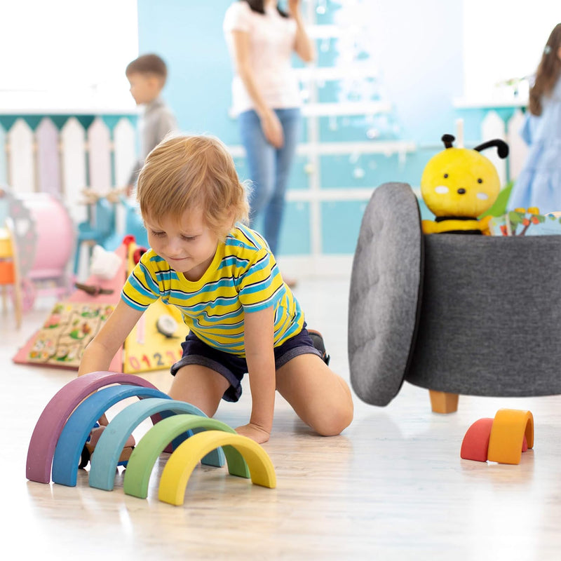 Stool with Storage Space Padded Seating Ottoman Footrest