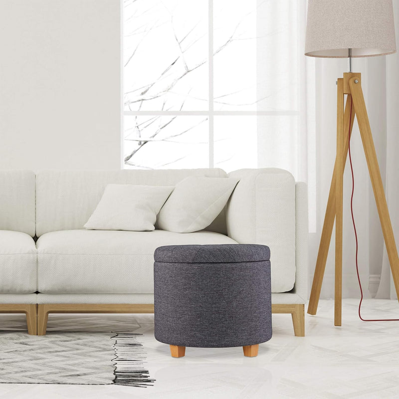 Stool with Storage Space Padded Seating Ottoman Footrest