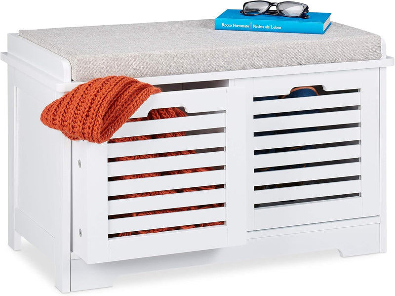 Storage Bench 2 Drawers Soft Cushion Hallway Furniture