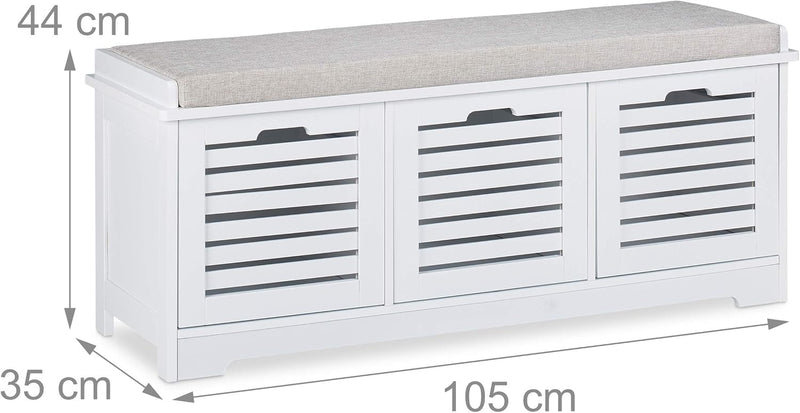 Storage Bench 3 Drawers Soft Seat Cushion Hallway