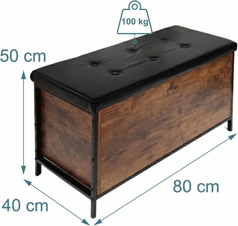 Storage Bench Upholstered Faux Leather Industrial Style