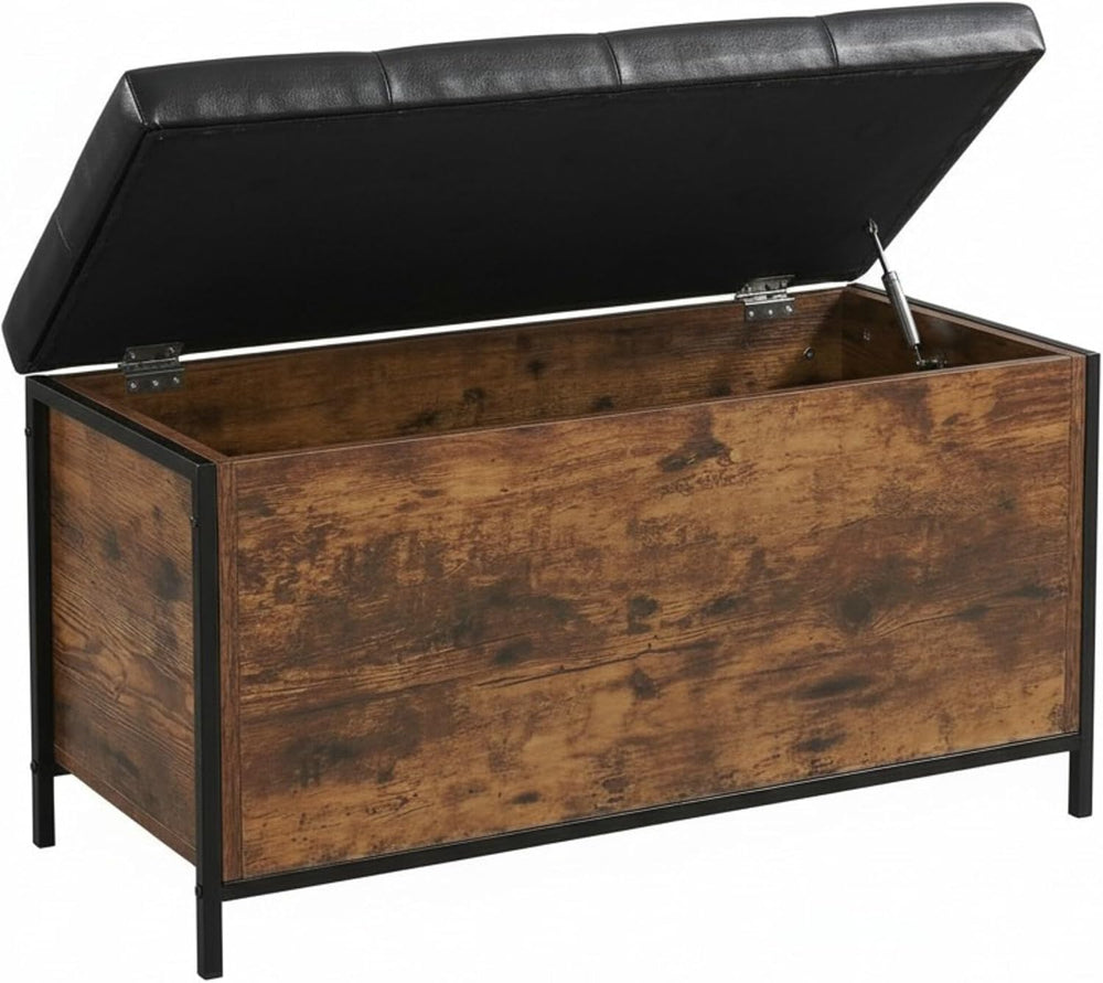 Storage Bench Upholstered Faux Leather Industrial Style