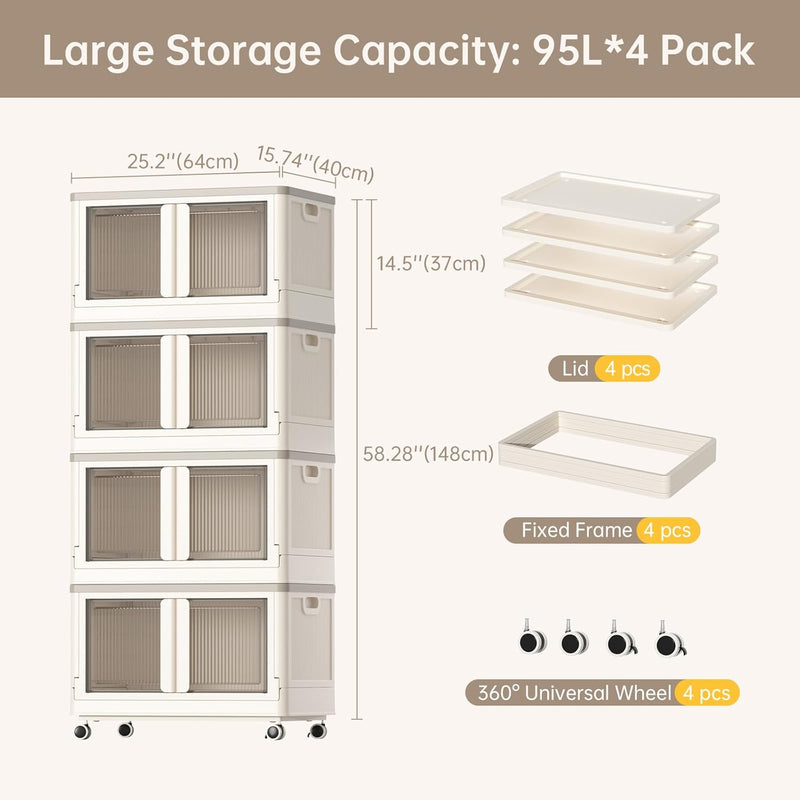 Storage Cabinet Kitchen Organiser 95L Plastic Bins