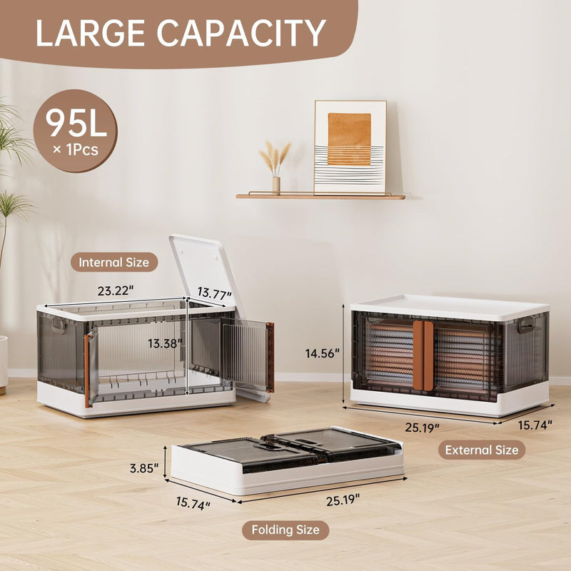 95L Large Plastic Stackable Storage Boxes with Lids