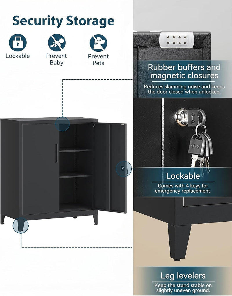 Storage Cabinet Metal Locking Garage Office with Adjustable
