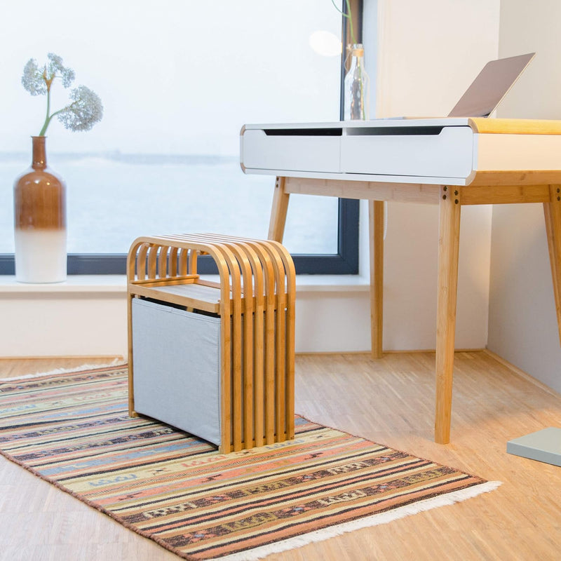 Storage Ottoman Designer Footstool with Box Narrow Bamboo