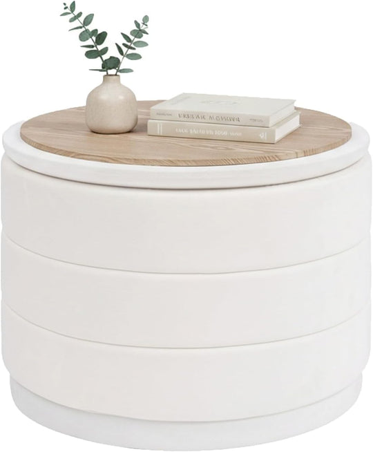 Storage Ottoman Round Folding Foot Rest with Hidden