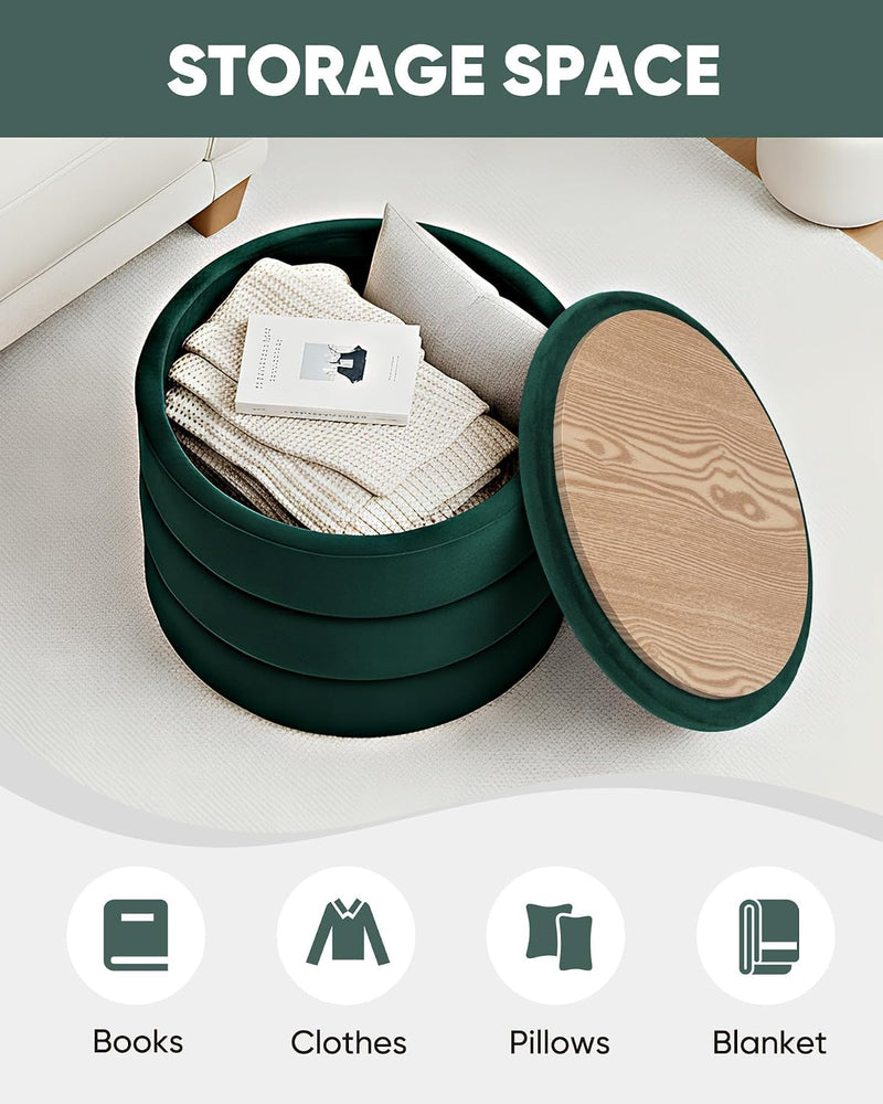 Storage Ottoman Round Folding Foot Rest with Hidden