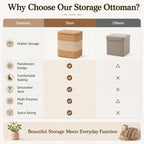 Storage Ottoman with Lid Natural Straw Foot Stool