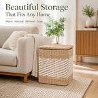 Storage Ottoman with Lid Natural Straw Foot Stool