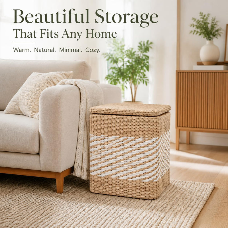 Storage Ottoman with Lid Natural Straw Foot Stool