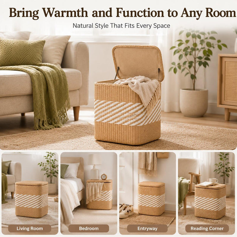 Storage Ottoman with Lid Natural Straw Foot Stool