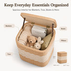Storage Ottoman with Lid Natural Straw Foot Stool