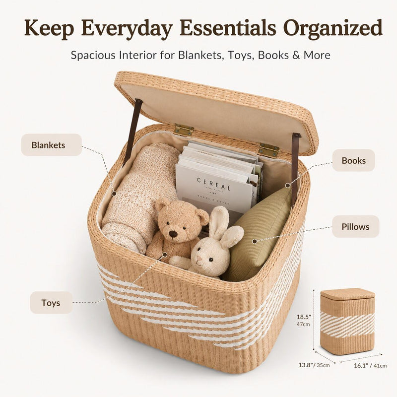 Storage Ottoman with Lid Natural Straw Foot Stool