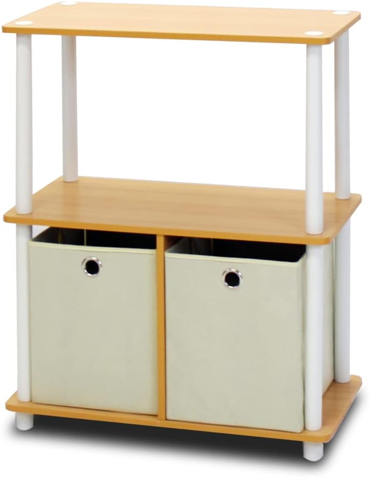 Storage Shelves 3-Tier Toolless Book Shelf with Bins (Set of 2)