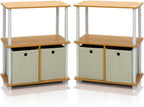 Storage Shelves 3-Tier Toolless Book Shelf with Bins (Set of 2)