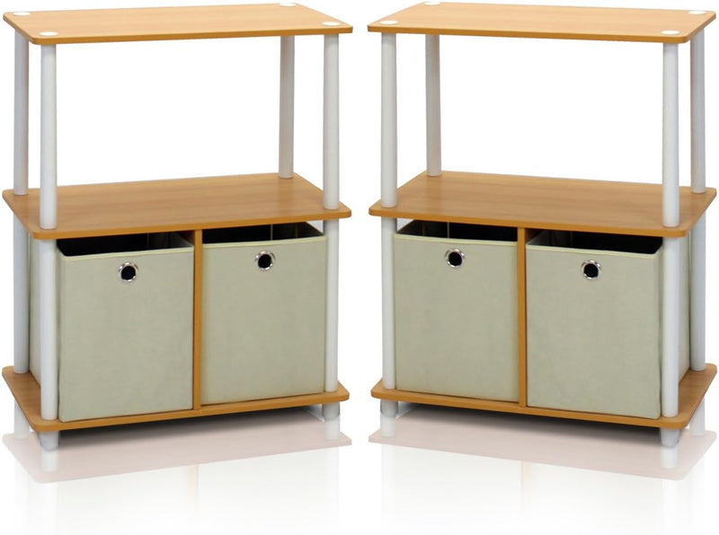 Storage Shelves 3-Tier Toolless Book Shelf with Bins (Set of 2)