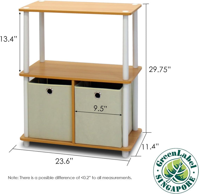 Storage Shelves 3-Tier Toolless Book Shelf with Bins (Set of 2)