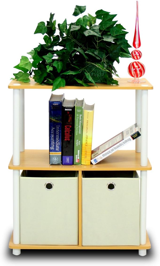 Storage Shelves 3-Tier Toolless Book Shelf with Bins (Set of 2)