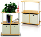 Storage Shelves 3-Tier Toolless Book Shelf with Bins (Set of 2)