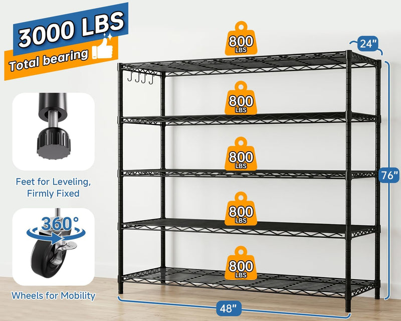 Storage Shelves 5 Tier Sturdy Metal Garage Shelving