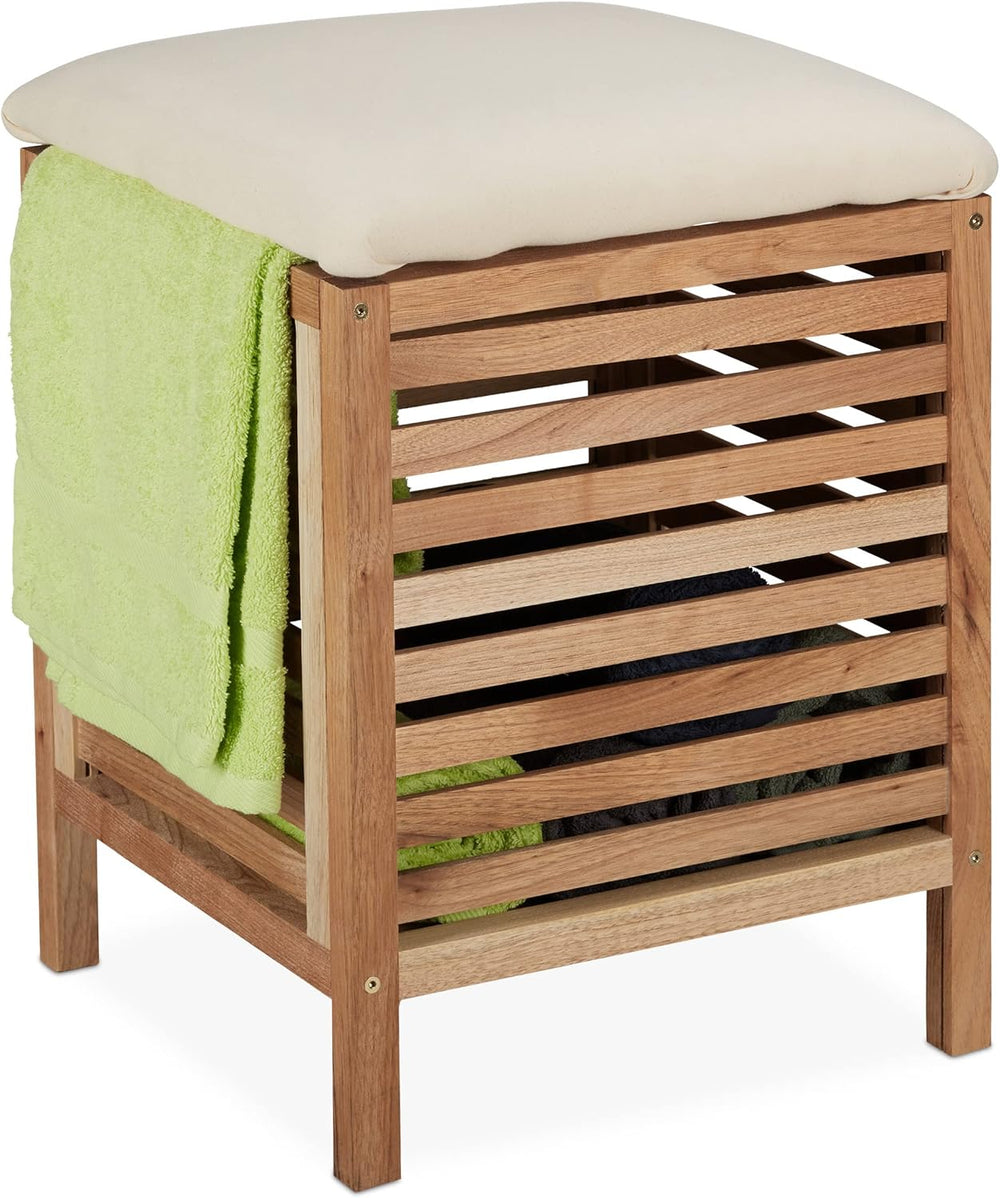 Storage Stool Walnut Fabric 35L Laundry Basket