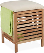 Storage Stool Walnut Fabric 35L Laundry Basket