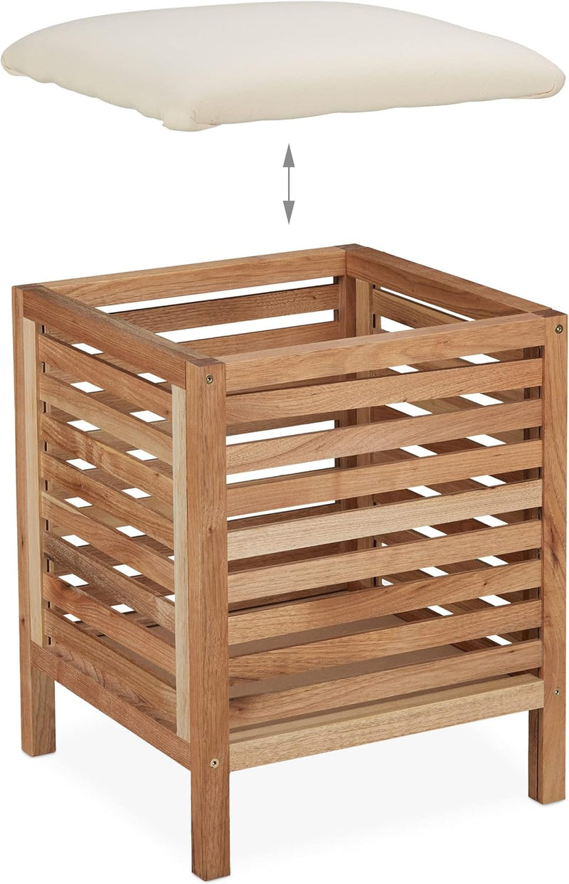 Storage Stool Walnut Fabric 35L Laundry Basket