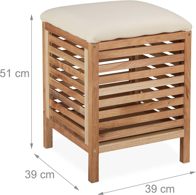 Storage Stool Walnut Fabric 35L Laundry Basket